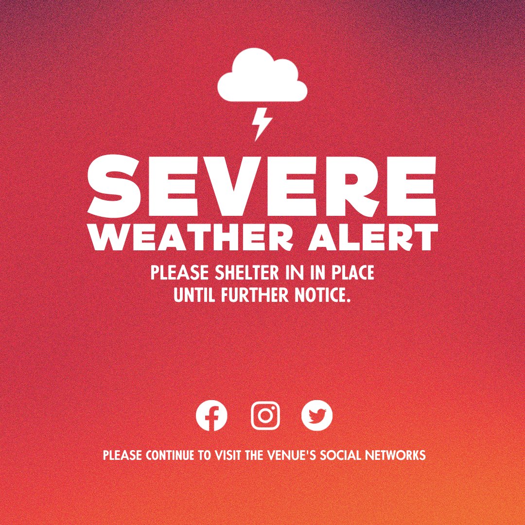 ConeyAmp's tweet photo. Beres Hammond Fans: Storms with lightning are approaching the venue. As a result, we kindly ask fans to seek shelter for the time being.

We will keep you posted with updates via our social media and text channels. https://t.co/FtdjClzsK5