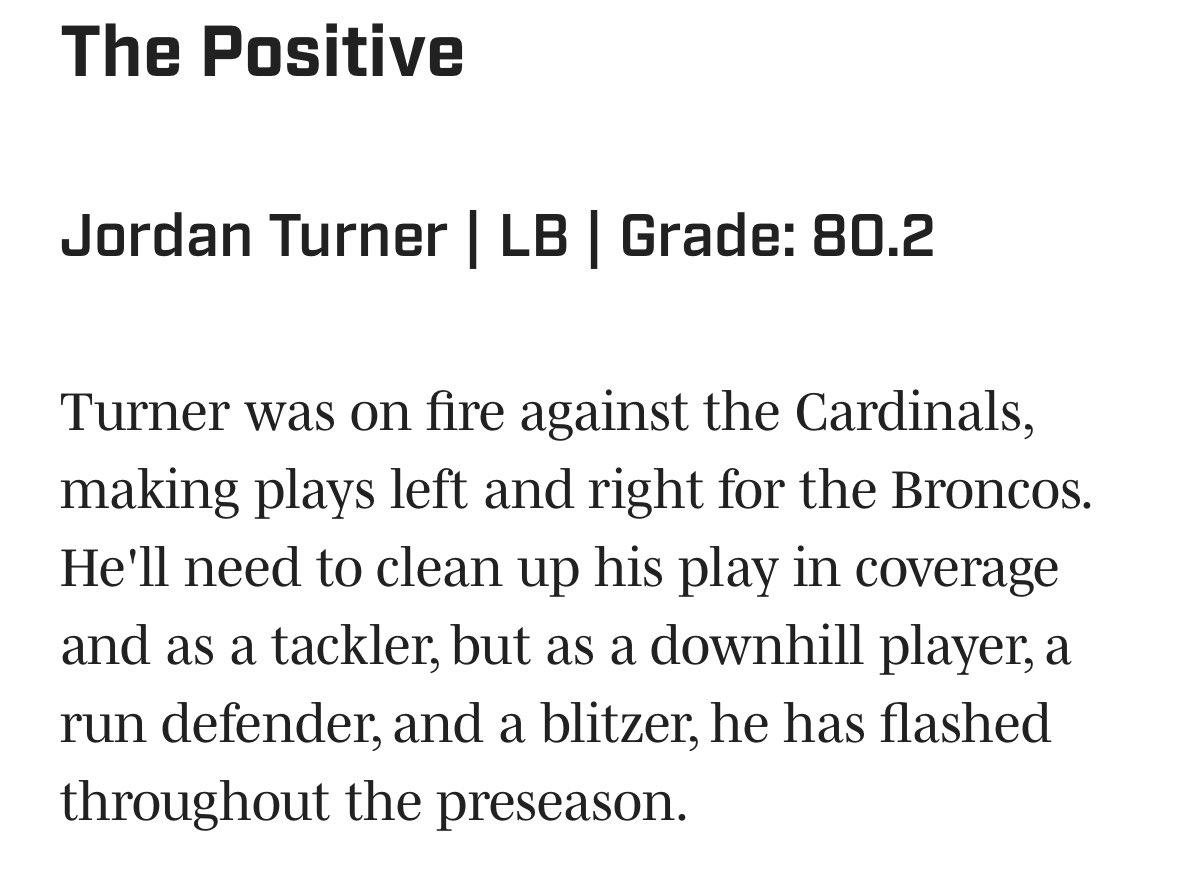 Jordan turner was the highest graded player in the preseason game.