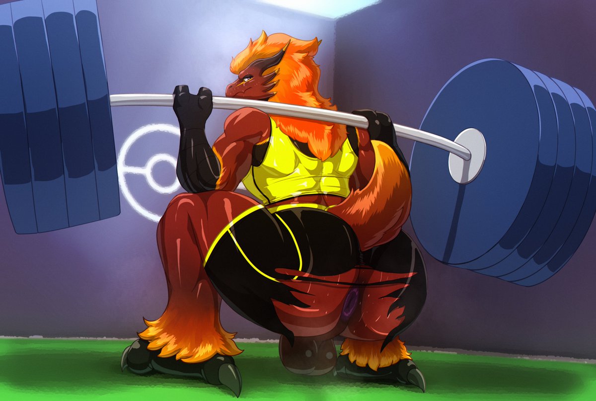 Speaking of the gym...

Always ruining my shorts. Might as well not bother with them anymore, tbh!

How's my squat form looking, though?

Yes, I had Sulfer turned in a fire chicken, and I love it. 🔥

Mostly thanks to the inspiration of furaffinity.net/user/klent/ (who also drew it)