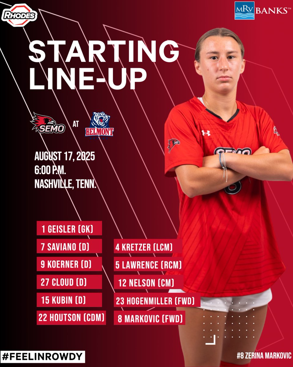 LET'S. GO. REDHAWKS. 🗣️ ⚽️ 

We are just about set for soccer here in the Music City 😎 

YOUR Redhawk starting XI to face Belmont on a Sunday Night 💥 

#FeelinRowdy x #NCAASoccer