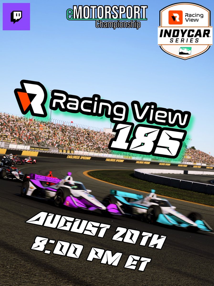 eMotorsport Championship (@go_emotorsport) on Twitter photo The Racing View 185 is set to kickoff this Wednesday night! 185 laps around Eagle Rock for round 5 of the <a href="/RacingViewApp/">Racing View</a> Indycar Series. Join us live on Twitch for full coverage!
<a href="/ForzaMotorsport/">Forza Motorsport</a> The Racing View 185 is set to kickoff this Wednesday night! 185 laps around Eagle Rock for round 5 of the <a href="/RacingViewApp/">Racing View</a> Indycar Series. Join us live on Twitch for full coverage!
<a href="/ForzaMotorsport/">Forza Motorsport</a>