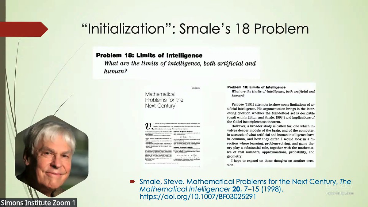 Simons Institute for the Theory of Computing (@simonsinstitute) on Twitter photo 1/2 In 1998, Fields medalist Steve Smale posed 18 math problems for the next century, including: "What are the limits of intelligence, both artificial and human?" Yuan Yao (<a href="/hkust/">HKUST</a>) said this question inspired him the most, at the Simons Institute. Video: simons.berkeley.edu/talks/yuan-yao… 1/2 In 1998, Fields medalist Steve Smale posed 18 math problems for the next century, including: "What are the limits of intelligence, both artificial and human?" Yuan Yao (<a href="/hkust/">HKUST</a>) said this question inspired him the most, at the Simons Institute. Video: simons.berkeley.edu/talks/yuan-yao…