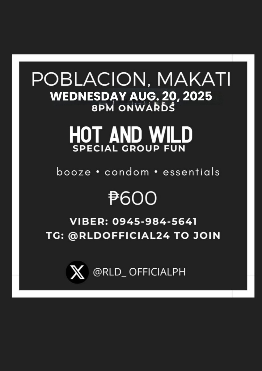 Red Light District Philippines V2.0 (@rld_officialph) on Twitter photo Slots are NOW OPEN for Hot and Wild Group Fun Event at Poblacion Makati Venue π¦π¦ for more details kindly DM and Viber. Our events are π―% NO PHOTOS, VIDEOS & DRUGS
π₯ UNLIDRINKS
π¦ DARK ROOM
π PICA PICA FOODS
Poppers sponsored by <a href="/PoppersBoy01/">PoppersBoy(33.6K)π΅π</a> Legit and Quality Poppers. Slots are NOW OPEN for Hot and Wild Group Fun Event at Poblacion Makati Venue π¦π¦ for more details kindly DM and Viber. Our events are π―% NO PHOTOS, VIDEOS & DRUGS
π₯ UNLIDRINKS
π¦ DARK ROOM
π PICA PICA FOODS
Poppers sponsored by <a href="/PoppersBoy01/">PoppersBoy(33.6K)π΅π</a> Legit and Quality Poppers.