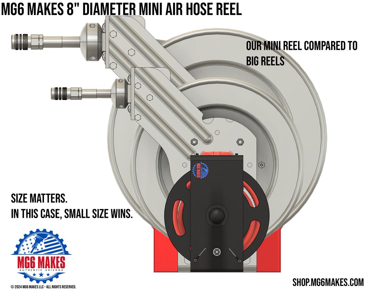 How big is your reel? Ours is mini. 🔧
Our Mini Air Hose Reel saves space but holds 52–75 ft of hose. Built for makers, garages &amp; small shops. Compact, DIY-friendly, heavy-duty.

#workshop #DIYtools #aircompressor #hosereel