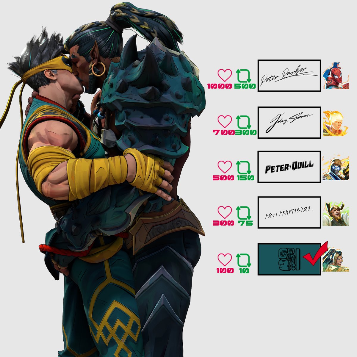 and the kisses begin! forgot that I can't do cutesy shit to save my life so this is way more intense than I planned #IronFist #Namor #MarvelRivalsfanart