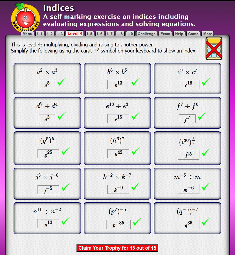 My live dashboard shows which trophies students are claiming right now. At 11:14 this morning the runaway leader is Indices. Have you claimed yours yet (it’s free)? 

transum.org/Intro/?ID=380 

#mathsresources #mathschat #mathstoday #mathchat