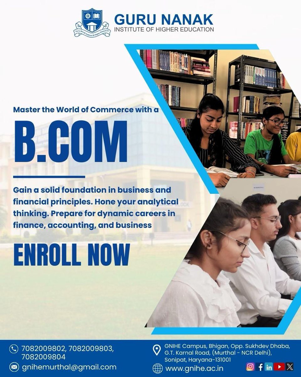 GniheOffical's tweet image. 📚 Shape Your Future with a B.Com at GNIHE! 🚀
Build a strong foundation in business, finance, and commerce while sharpening your analytical and leadership skills. 
#GNIHE #BComAdmissions #StudyCommerce #FutureInFinance #AccountingCareer #BusinessEducation