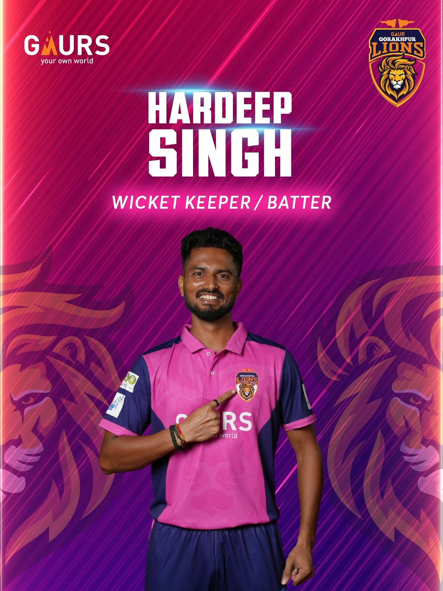 gorakhpurlions's tweet photo. Safe hands, explosive batting – introducing Hardeep Singh, the dual-threat keeper-batter. 🧤💥

#UPT20League #UPT20 #UPCricket #ANAXUPT20League #KhiladiYahanBantaHai #GaurGorakhpurLions https://t.co/7pfW7gH2Bm