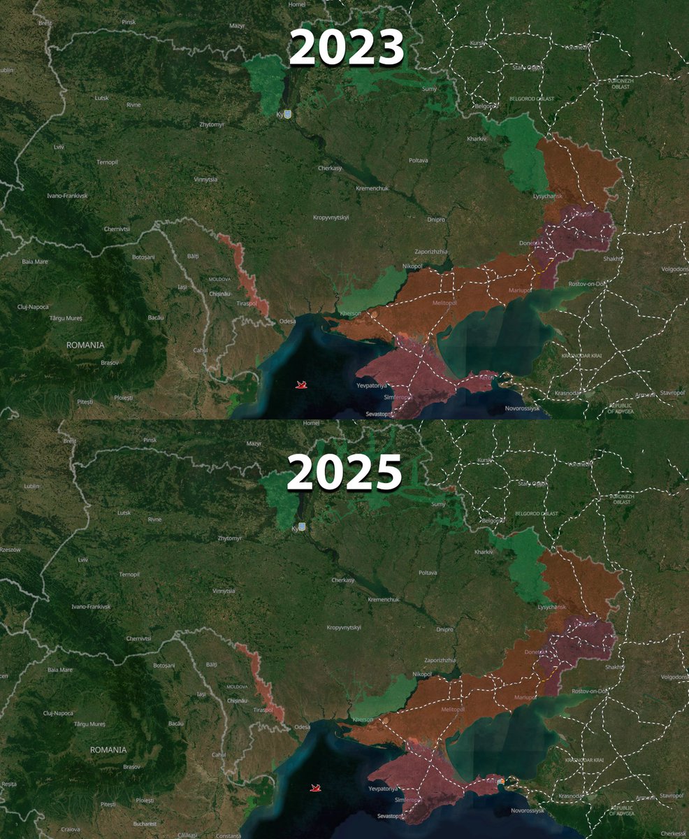 Astraia Intel (@astraiaintel) on Twitter photo Three years and over a million casualties later, Russia has captured an additional 1% (yes, really) of Ukraineโs territory.
Let's face it: Russia is losing. Three years and over a million casualties later, Russia has captured an additional 1% (yes, really) of Ukraineโs territory.
Let's face it: Russia is losing.