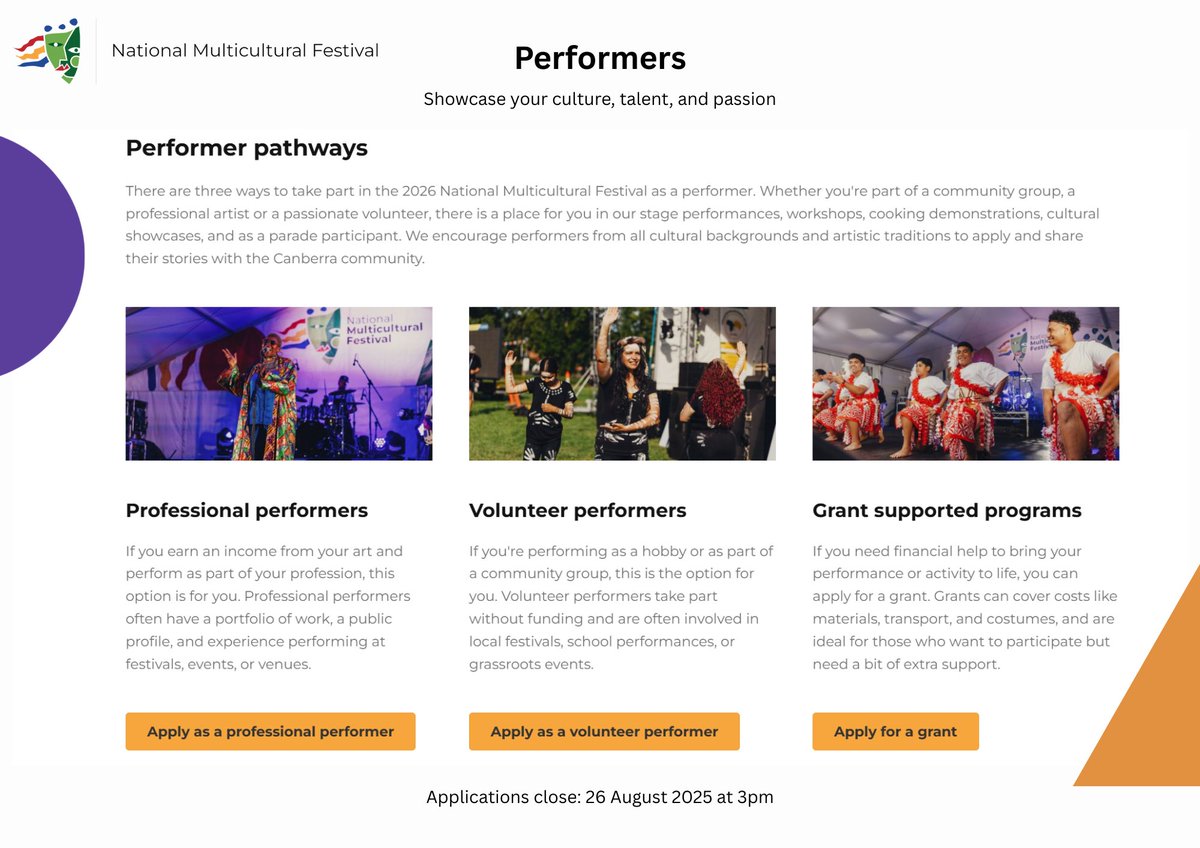 Queda una semana antes de que cierren las aplicaciones para participar en el National Multicultural Festival.
El evento multicultural más importante de Canberra multiculturalfestival.com.au/get-involved/