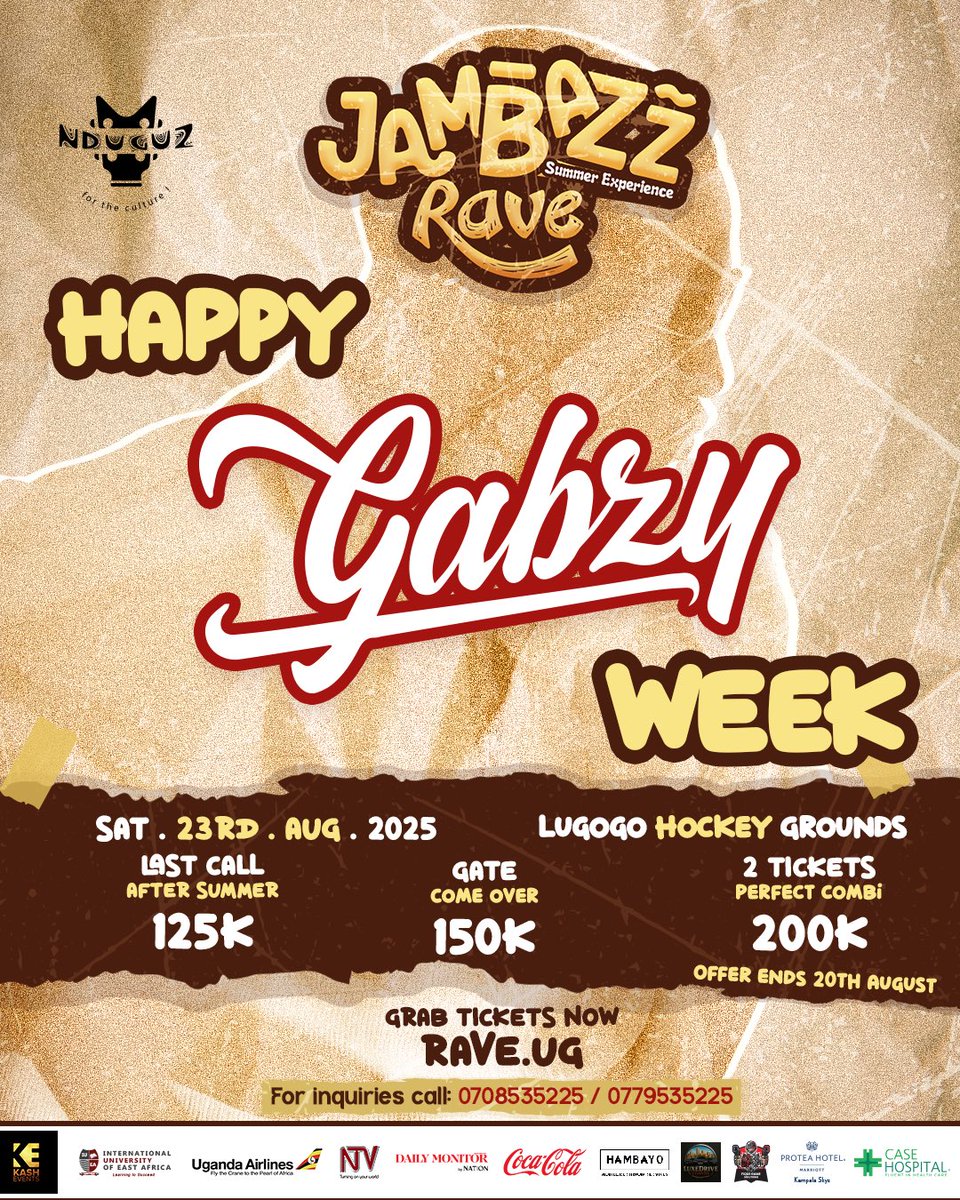 🎧🎤🎉 HAPPY GABZY WEEK 🎉🎤🎧

We've waited for months, months turned to weeks, and now weeks to days till we Jambazz with Mr. Malone,
The Captain of Enjoyments🕺 

Let’s make history as we lockdown &amp; shutdown Lugogo Hockey Grounds 💯

Get tickets via rave.ug