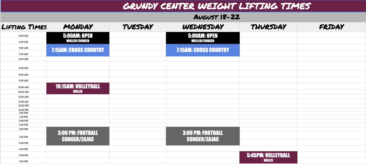 Weight lifting times this week!!