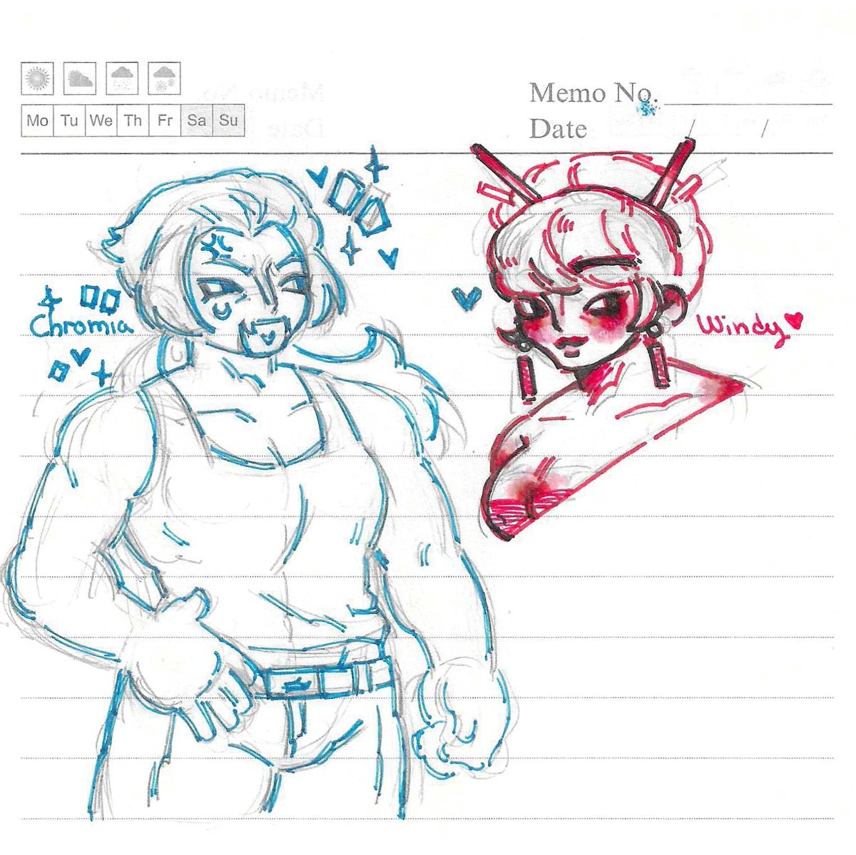 Touching pen and paper again 🖋️ 📓 
Ty <a href="/MeaowoOwo/">mea</a> for your Chromiablade human designs 🙏