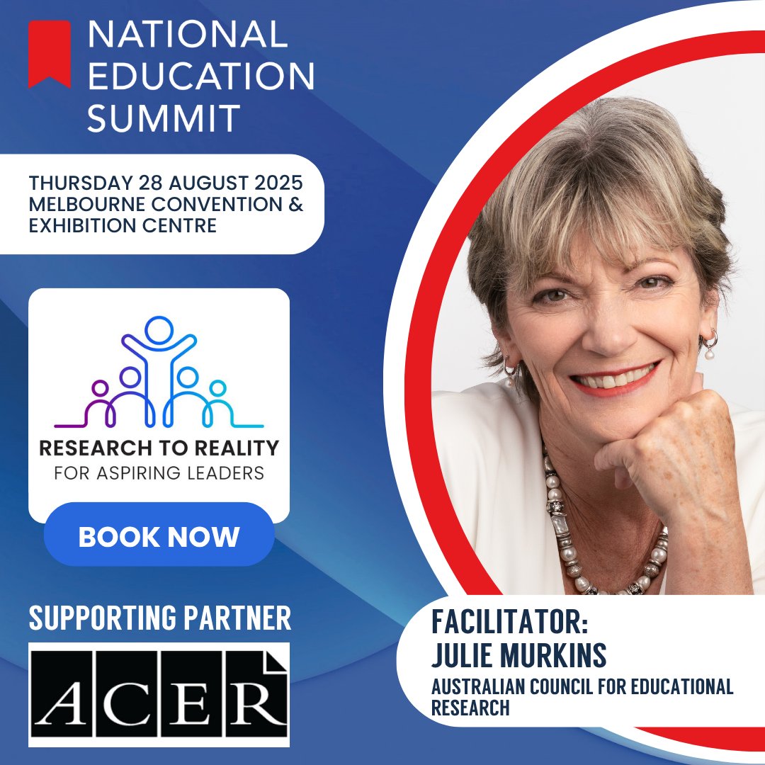New at #NESMelbourne: ACER’s full-day workshop on teacher leadership &amp; school improvement—ideal for aspiring or current leaders ready to boost impact with research-informed strategies!

📅 28 Aug @ MCEC
🔗 More info: brnw.ch/21wUZa1 

#NES25 #NationalEducationSummit