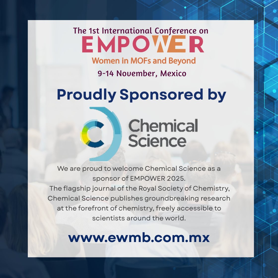 WomenMOF's tweet photo. Welcome aboard, Chemical Science! 💡 We can’t wait to collaborate at #EMPOWER2025 🌍
🔬 Don’t miss it! Register now 👉https://t.co/IN8vtxrrLk
#STEM #ChemicalScience https://t.co/bRiIP1T92R