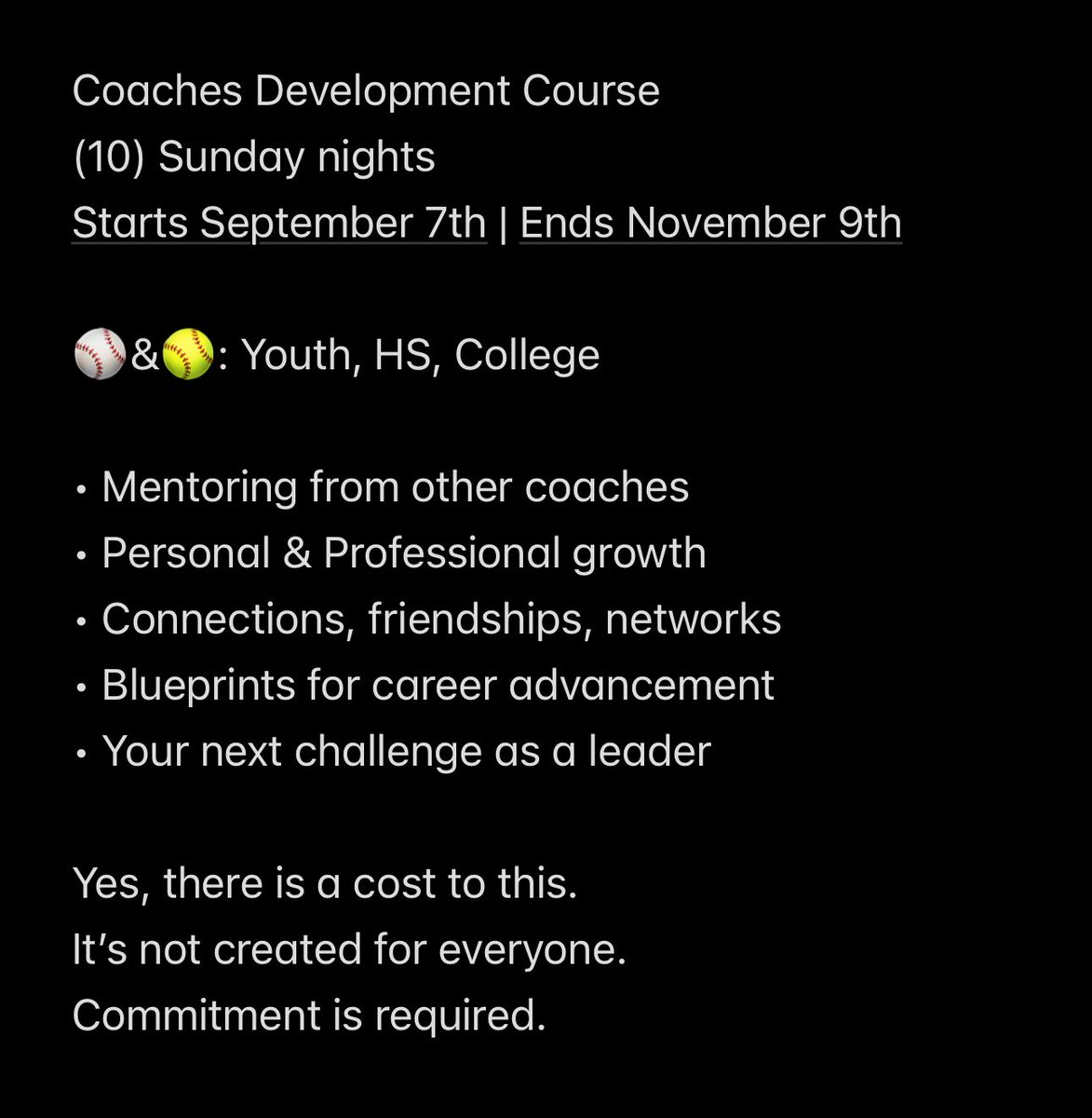 🗣️ CALLING ALL COACHES 📢

This marks the start of our 3rd Fall season in offering Development courses for any coach who wants to get better!

For yourself &amp; for your program:
- Organization
- Communication
- Standards
- Culture
- &amp; more!

For more info &amp; to register: Send a DM!