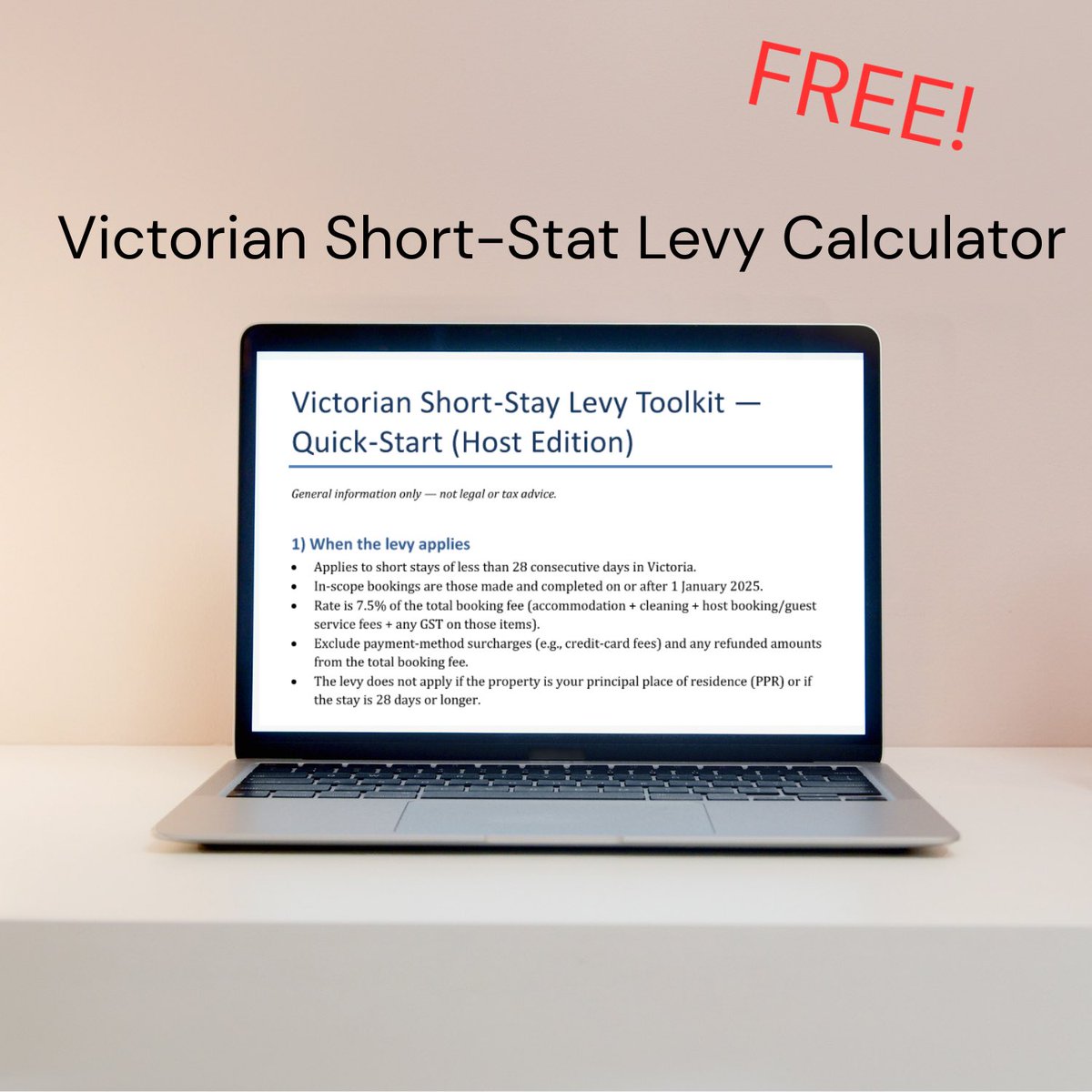 PhilipTsangPy's tweet photo. Free Excel calculator for Melbourne Airbnb/Stayz hosts → plug in accom + cleaning + fees → get the rounded-down short-stay levy.
Grab it: https://t.co/bic9BsKRfV
#Melbourn #excel #AIrbnbhost #airbnb #property #holiday https://t.co/wCnTGnyPPD