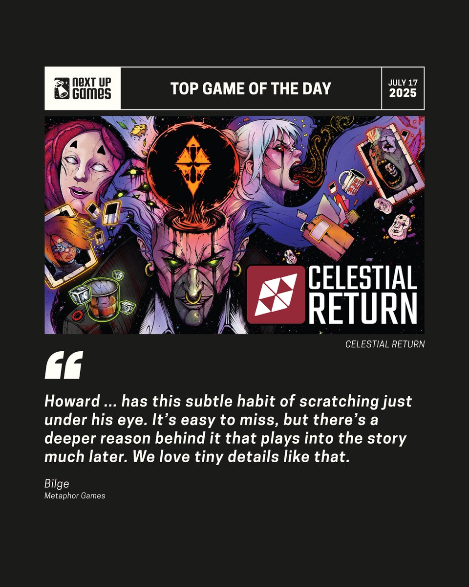 A narrative RPG two years in the making, Celestial Return blends noir jazz, Akira-inspired atmosphere, and tough choices shaped by dice rolls. We chatted with Metaphor Games to talk origins, challenges, and what’s next.

Read the full Q&amp;A at nextupgames.com/articles!

#indiegames