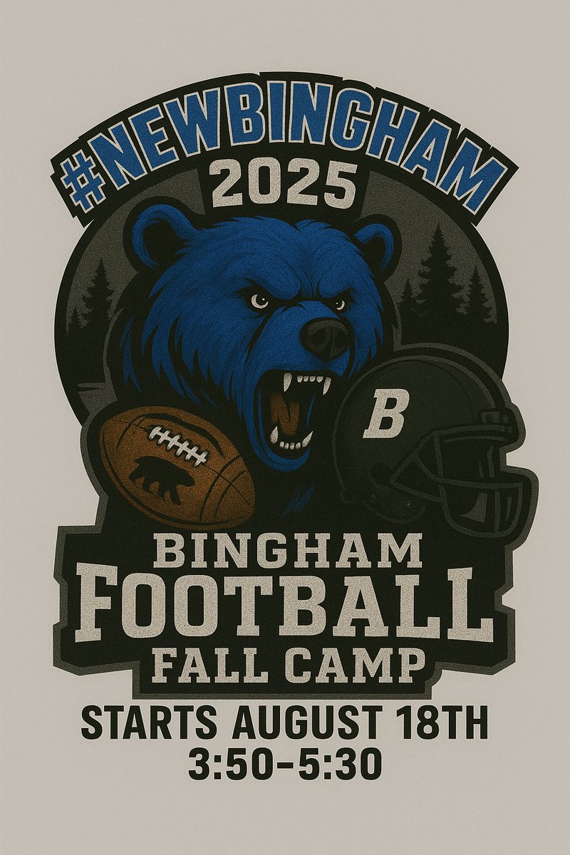 Coach Boswell (@bmsbearsfball) on Twitter photo It's time <a href="/BinghamBears/">Bingham MS</a>
" 2025 Bingham 🐻's 🏈Fall Camp "
📍Bingham Middle School
⏰3:50-5:30 PM
🗓️August 18th - August 22nd
#NEWBINGHAM
#IndependenceProud
#STAYNORTH
#GoBears It's time <a href="/BinghamBears/">Bingham MS</a>
" 2025 Bingham 🐻's 🏈Fall Camp "
📍Bingham Middle School
⏰3:50-5:30 PM
🗓️August 18th - August 22nd
#NEWBINGHAM
#IndependenceProud
#STAYNORTH
#GoBears