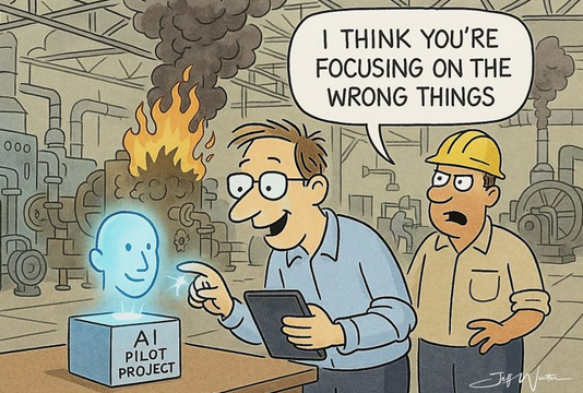 jamesvgingerich's tweet image. #Technology #Humour. Way to fire things up with that AI pilot project!