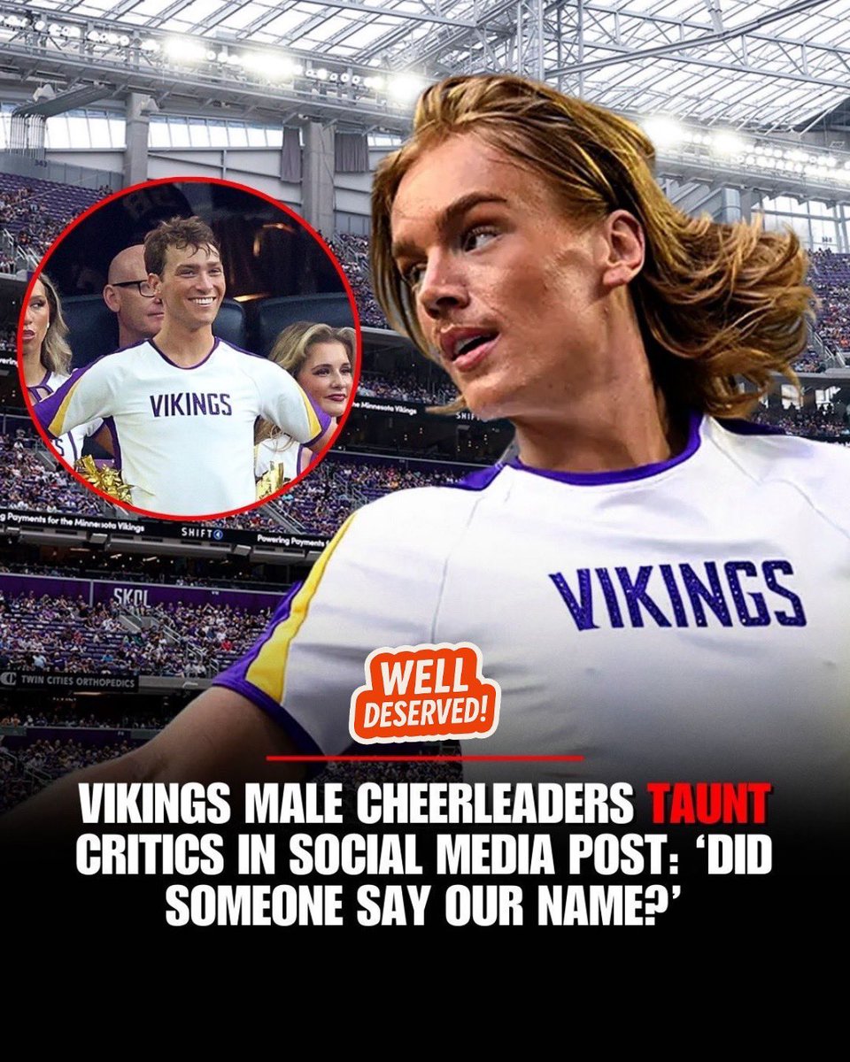 JUST IN:📮

Male Minnesota Vikings cheerleaders Blaize Shiek and Louie Conn hit back at critics of their presence on the cheer squad.!!
@bigwizexpress
#news #creatorsearchinsight 
#usa🇺🇸🇺🇸🇺🇸 
#president 
#today