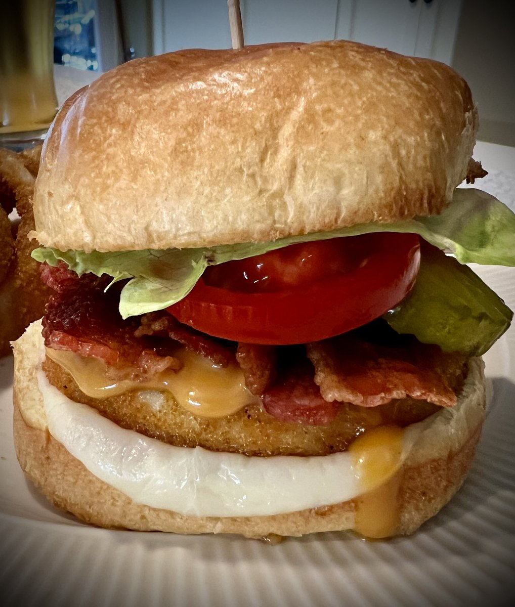 #TwitterSupperClub

Chicken Sandwich w/Breaded Chicken Breast, Chick-fil-A Sauce, Bacon, Lettuce, Campari Tomato, and Bread &amp; Butter Pickle Chips on a Toasted Brioche Bun
Onion Rings &amp; Ranch Dip
Modelo Beer