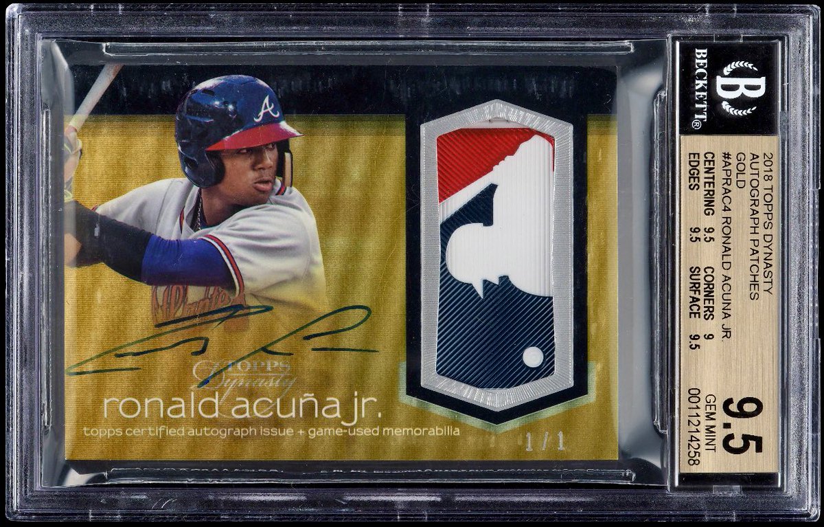 ArtKaroon9's tweet photo. Big Sunday pick-up…I was able to work out a deal to add the 2018 Topps Dynasty Rookie MLB Logoman Auto 1/1 Ronald Acuna Jr…definitely my ne of his best cards… https://t.co/lJHCanBq1l