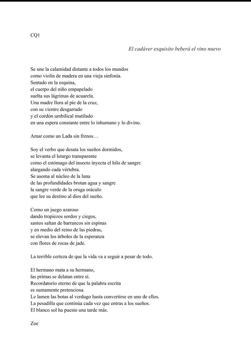 Anoche celebramos la novena sesión de los dos módulos del Taller Mutante.
De muchas manos y voces nació un solo poema: un cadáver exquisito que respira, sangra y sueña entre palabras.
La poesía también es juego, azar y asombro compartido.