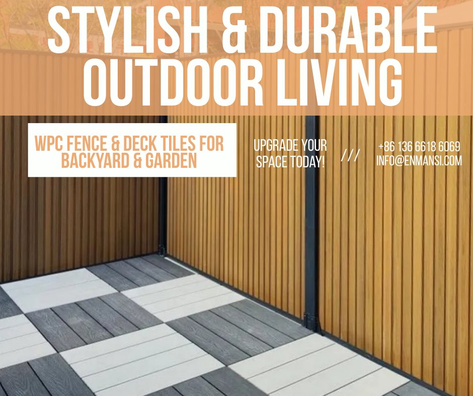zhong_nora's tweet image. Transform your backyard or garden into a modern retreat with WPC fence panels and deck tiles.

#wpcfence #wpctiles #backyarddecking #gardendesign #outdoorliving #decktiles #backyardgoals #fencepanel #outdoorstyle #patioideas #compositedecking #outdoordecor #OutdoorDecoration