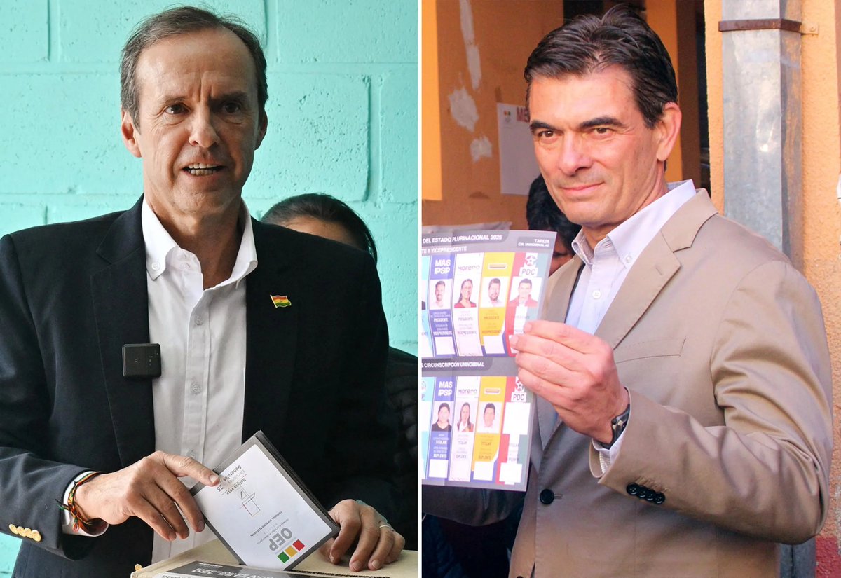 Espero que las elecciones  presidenciales de hoy en #Bolivia hayan cumplido con su ley.

Saludo que <a href="/tutoquiroga/">Tuto Quiroga</a> (27%) y <a href="/Rodrigo_PazP/">Rodrigo Paz Pereira</a> (32%) pasen a una segunda vuelta (conteo al 91,25%, 8:14pm hora de Lima) en 60 días.

#fueraizquierda

Gracias por la foto <a href="/AFP/">AFP News Agency</a>