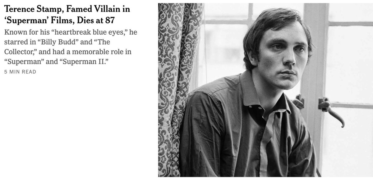 Harvey G. Cohen (@cultrhack) on Twitter photo All of this is true⬇️. And Terence Stamp apparently was the inspiration for the “Terry” character in Ray Davies’ classic British composition “Waterloo Sunset” from 1967.
(<a href="/nytimes/">The New York Times</a>) All of this is true⬇️. And Terence Stamp apparently was the inspiration for the “Terry” character in Ray Davies’ classic British composition “Waterloo Sunset” from 1967.
(<a href="/nytimes/">The New York Times</a>)