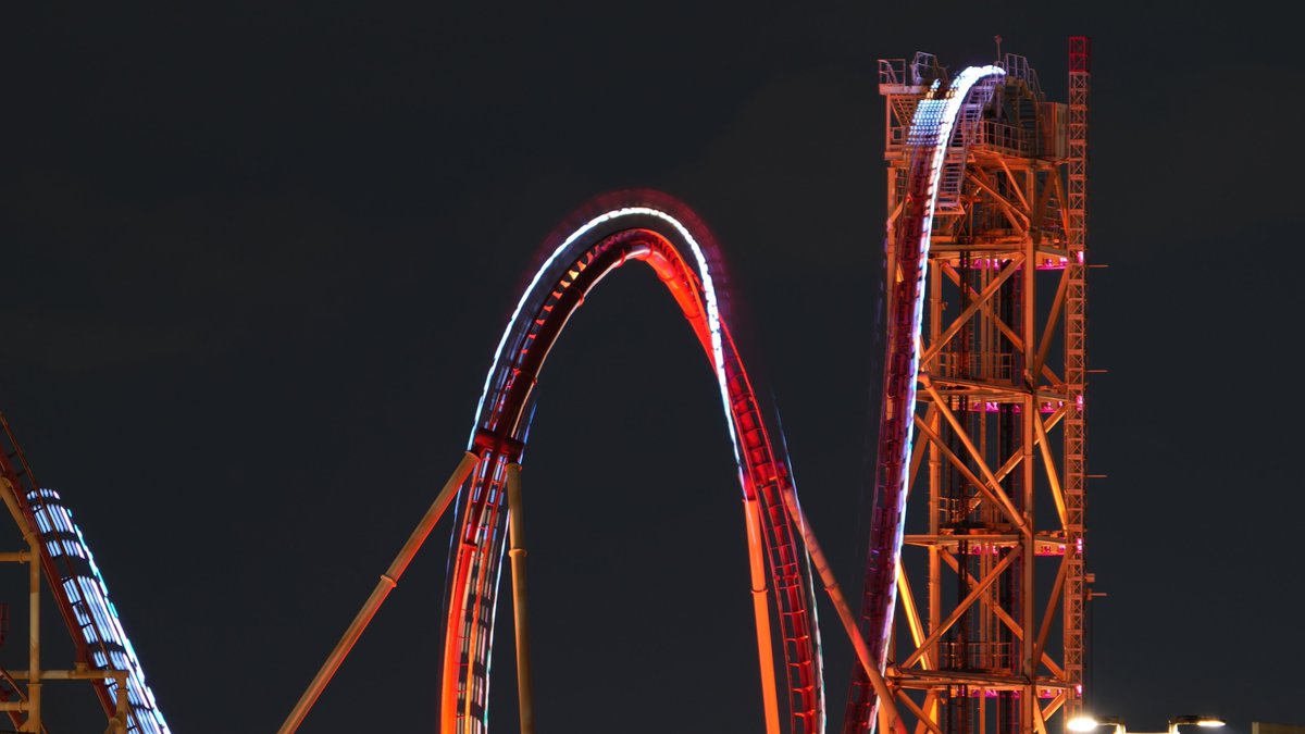 Hollywood Rip Ride Rockit with some of the last riders.

13s long duration photo 9:02 pm. After Universal Studios Florida had closed for the night.