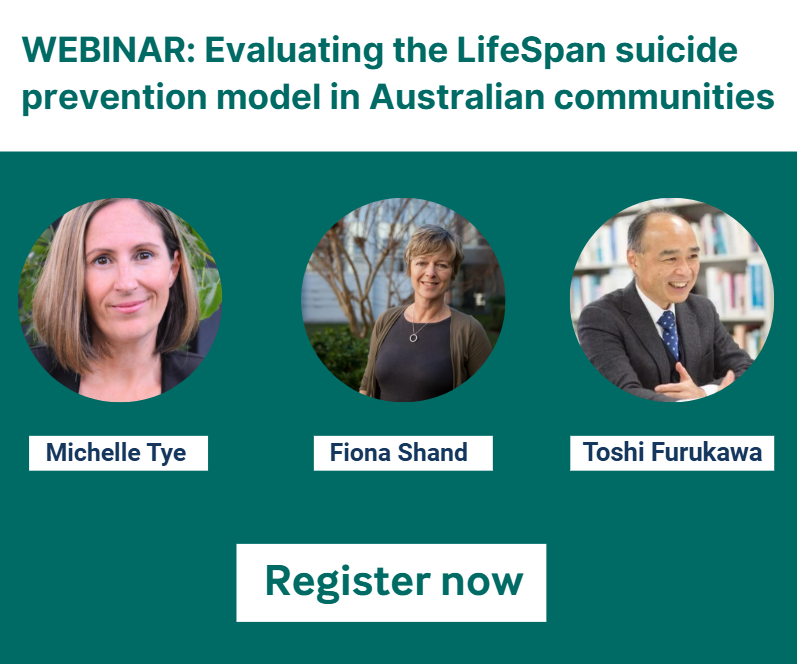 📢 Join us 17 Sep, 9am BST for a live talk on the LifeSpan suicide prevention model with Fiona Shand. What works in reducing self-harm in communities?

Free to attend 👉 bit.ly/3HdyHkC 
Read the paper: bit.ly/4mhPbr7 

#SuicidePrevention #BMJMentalHealth