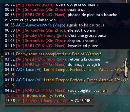 Alice! 🏳️⚧️ (@in_monsterland) on Twitter photo Sympa l'ambiance pour les meufs sur lol ^^ à 2 semaines des LGC en plus ça donne le ton :) c'est normal ce genre de comportements ? <a href="/RiotSupportFR/">Riot Support FR</a> <a href="/RiotGamesFrance/">Riot Games France</a> Sympa l'ambiance pour les meufs sur lol ^^ à 2 semaines des LGC en plus ça donne le ton :) c'est normal ce genre de comportements ? <a href="/RiotSupportFR/">Riot Support FR</a> <a href="/RiotGamesFrance/">Riot Games France</a>