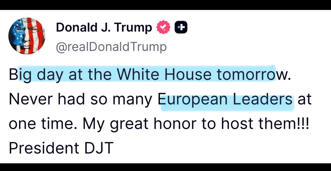 Mark Carney self identified as a EUROPEAN. Sadly, he didn’t get the invite for tomorrow at the White House for Peace talks 😒