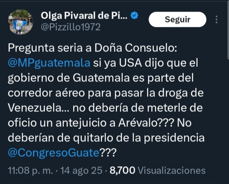 Esta señora hace apología del delito, instiga al rompimiento del orden constitucional basada en declaraciones de un funcionario extranjero que saca de contexto  para crear inestabilidad política, práctica qué debe ser investigada de inmediato y deducirle responsabilidades.