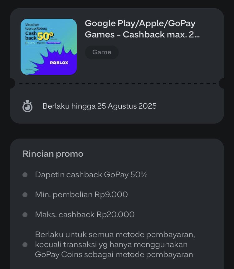 mlbbproplay's tweet image. Gess info buat top up robux lagi nih dari gopay ada aja gebrakannya

Ayo summit di raja ampat, bisa dapet kode voucher cashback gopay

Mayan buat beli robux

Ini bisa dipake di google play, apple, sama di gopay games

Jadi ada 3 kode dari gopay ytta