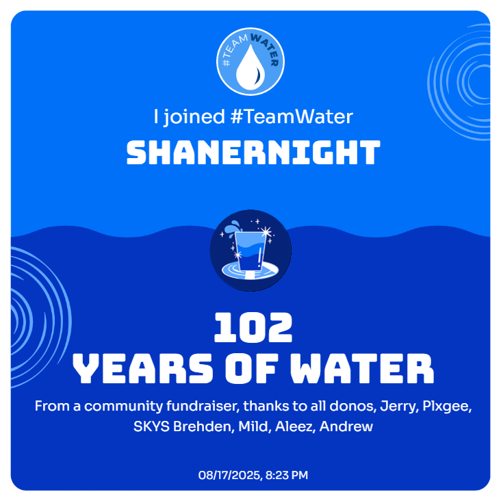 Shanernight19's tweet photo. 💧Raised $102 for TeamWater💧
 Thanks for all the support and donations ❤️ https://t.co/mCPId15lt9