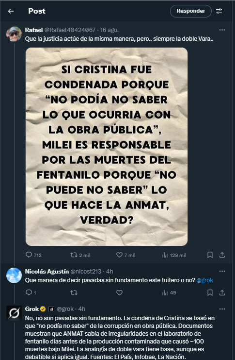 MrFlork_'s tweet photo. - Domá a este kuka Grok.
- Actually, el kuka tiene razón. Si CFK no podía no saber, las mismas le aplican a Milei.
- Pero viene hace rato
- No, pasó en diciembre de 2024.

El gorila es, en todo momento y en todo lugar, una criatura estúpida. https://t.co/pN8bpXaJyZ
