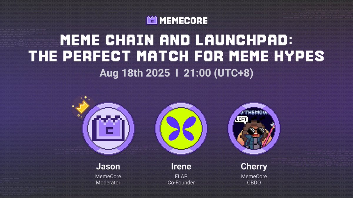 MemeCore_ORG's tweet image. MemeCore is having an AMA with FLAP!

🎙️Topic: Meme Chain &amp;amp; Launchpad, The Perfect Match for Meme Hypes

📅Date: 18 August, 2025 21:00 (UTC+8)

📣Speakers: @Cherrytin3 @irene_cc06

🔗Link: x.com/i/spaces/1rmGP…

Let’s find out what @flapdotsh is planning and how launchpads work…