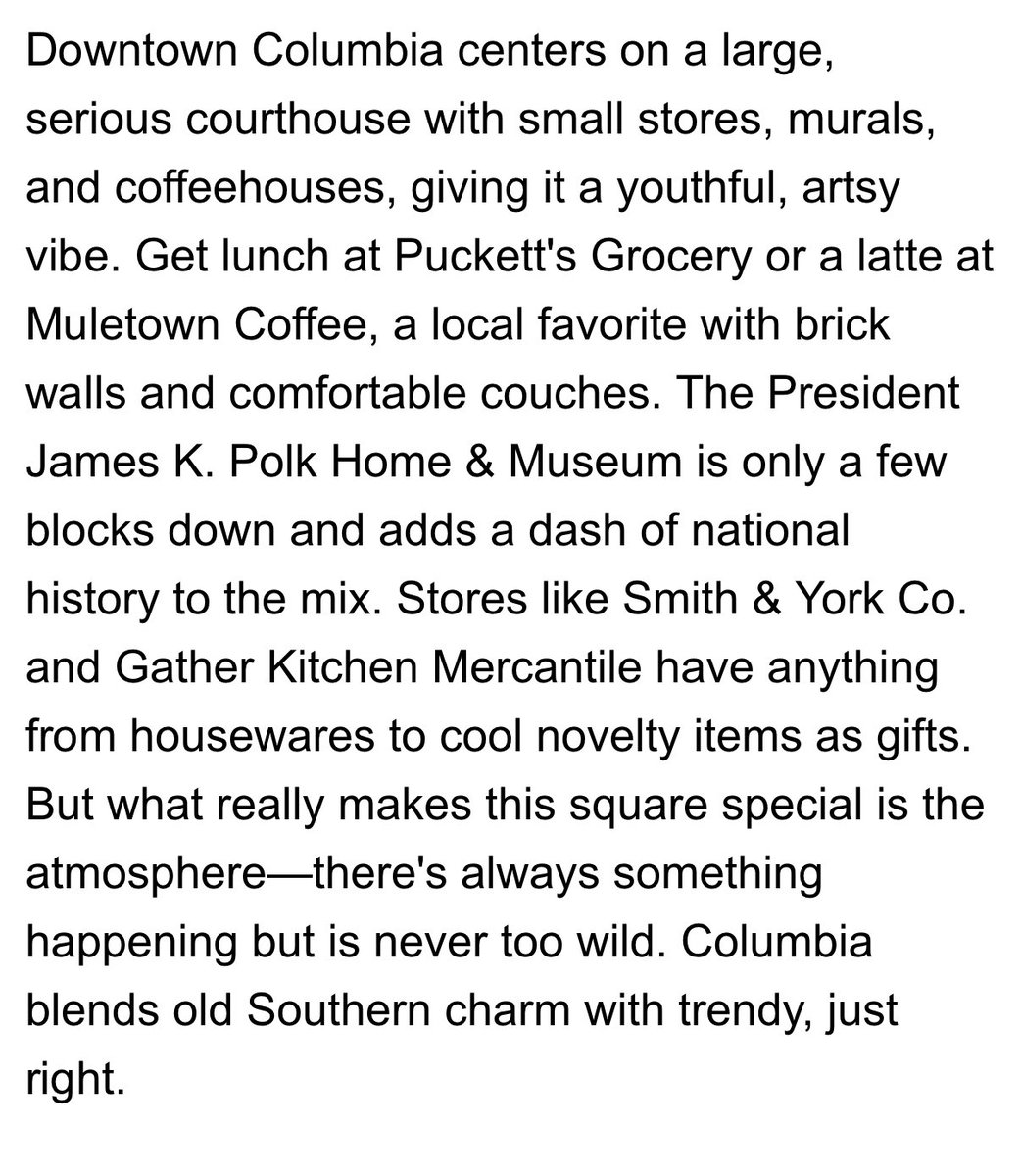 Another bit of positive press from a national outlet re our ‘charming’ town square. 

Our responsibility is to ensure it retains its charm for the next gen. 

Speaking of, paving occurs soon, new progress coming on S. Main &amp; E7th/8th, &amp; new light poles around the district coming.