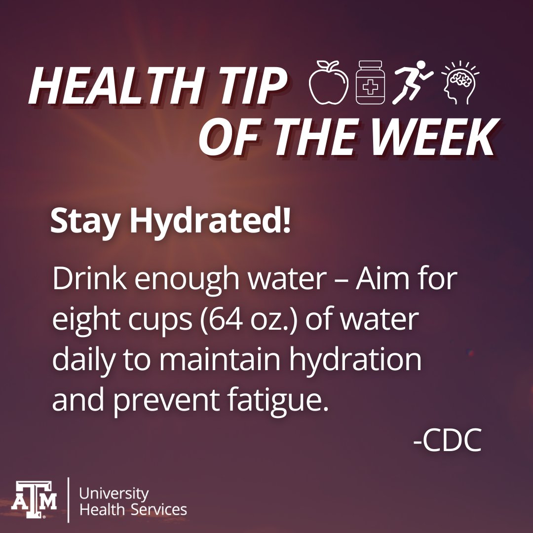 Texas A&M University Health Services (@tamuuhs) on Twitter photo Welcome back to campus! It's #HowdyWeek, and #tamuuhs has two events to showcase our resources. Also, log on to #WellnessWhereverYouAre to learn how to develop a growth mindset.
Find full details at tx.ag/UHSevents.
<a href="/NSFPtamu/">Texas A&M New Student & Family Programs</a> #AggieLife #StudentWellness #Resilience Welcome back to campus! It's #HowdyWeek, and #tamuuhs has two events to showcase our resources. Also, log on to #WellnessWhereverYouAre to learn how to develop a growth mindset.
Find full details at tx.ag/UHSevents.
<a href="/NSFPtamu/">Texas A&M New Student & Family Programs</a> #AggieLife #StudentWellness #Resilience