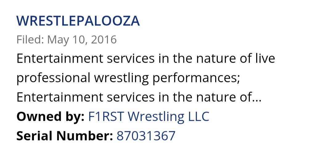 Joe Manke (@jcmanke) on Twitter photo Well this should be exciting. <a href="/f1rstwrestling/">F1RST Wrestling</a> has owned the trademark on Wrestlepalooza since 2016 and has been actively using it for multiple shows every year. Well this should be exciting. <a href="/f1rstwrestling/">F1RST Wrestling</a> has owned the trademark on Wrestlepalooza since 2016 and has been actively using it for multiple shows every year.