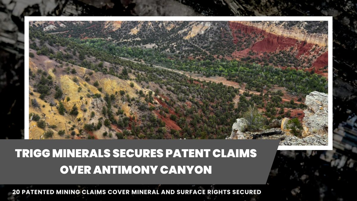 bullseye_analyt's tweet photo. $TMG $TMGLF | Patented Mining Claims Secured over Antimony Canyon

Trigg Minerals has secured key patented mining claims over its Antimony Canyon tenure, covering both surface and mineral rights.  

The surface claims provide a pathway to fast-track Trigg’s near-term pilot-scale mining strategy and enable strategic planning for the placement of processing infrastructure.  

Managing Director Andre Boozyen recently visited the region and met with local community leaders and representatives, where strong community support for the project was indicated.  

Utah continues to be one of the most proactive and mining-friendly states in the United States, ensuring a streamlined and efficient permitting process.  

Trigg recently reported outstanding channel sampling results from Antimony Canyon, including grades of up to 1.5m at 33.2% Sb.  

The project has an Exploration Target of 12.8–15.6Mt at 0.75–1.5% Sb, containing an estimated 96,000 to 234,000 tonnes of Antimony.