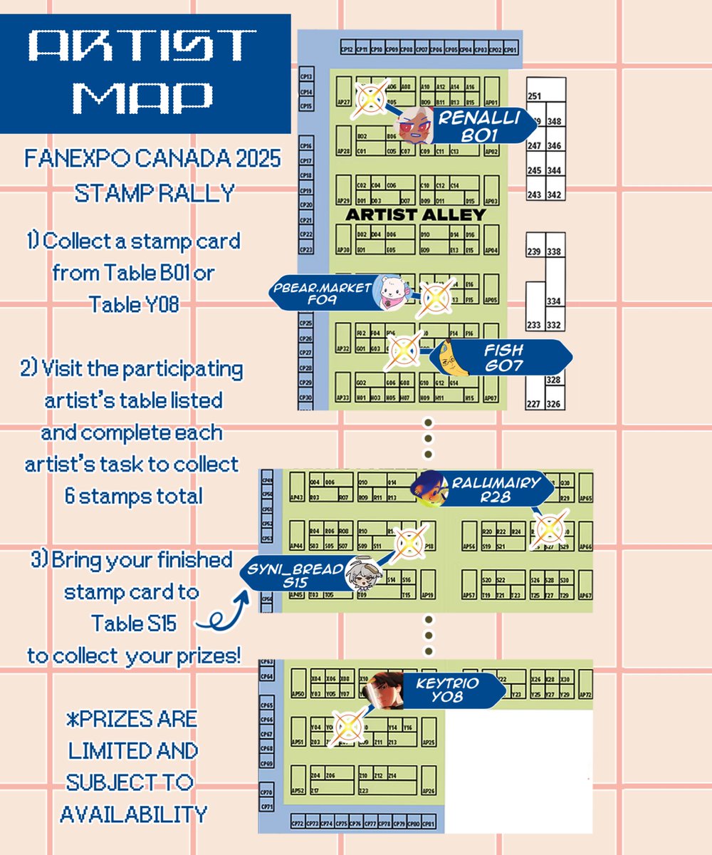I’m hosting an Ace Attorney stamp rally at #FanExpoCanada ‼️🫵💥

Complete tasks to collect all 6 stamps and claim your prize 🎊

Participating Artists:
🔮 <a href="/rena_lli/">✨rena✨ @ fanexpo b01!!</a> B01
🔫 <a href="/pbearmarket/">Polar Bear Market</a> F09
👁️‍🗨️ <a href="/thissilverfish/">vashed potatoes</a> G07
🍔 @/ralumairy R28
♦️ <a href="/syni_bread/">Syni</a> S15
🗡️ <a href="/keytrio_/">enn 🗡</a> Y08