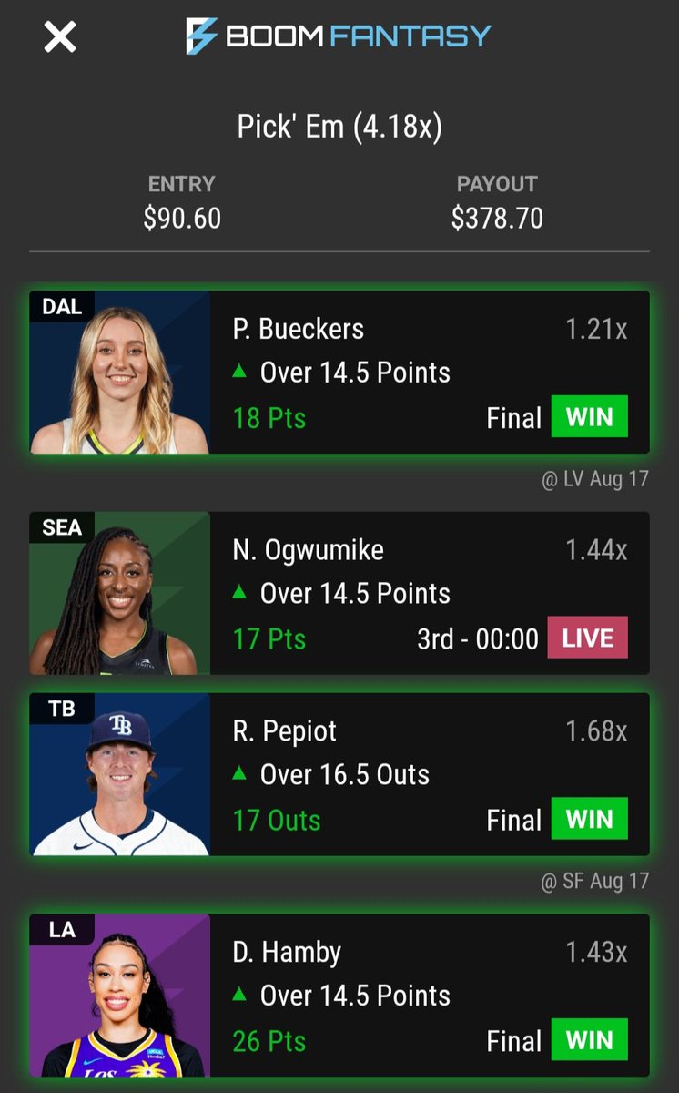 DJayPicks's tweet image. Took the day off scampicks and look what happened. Baaang!

$30-&amp;gt; $265
$90-&amp;gt;$378
$70-&amp;gt;$439
 
Lock in with us -&amp;gt;  mee6.xyz/en/m/banesquad

@BaneSquad_ 
@scotty_ggg 
#Banesquad 
#BoomFantasy