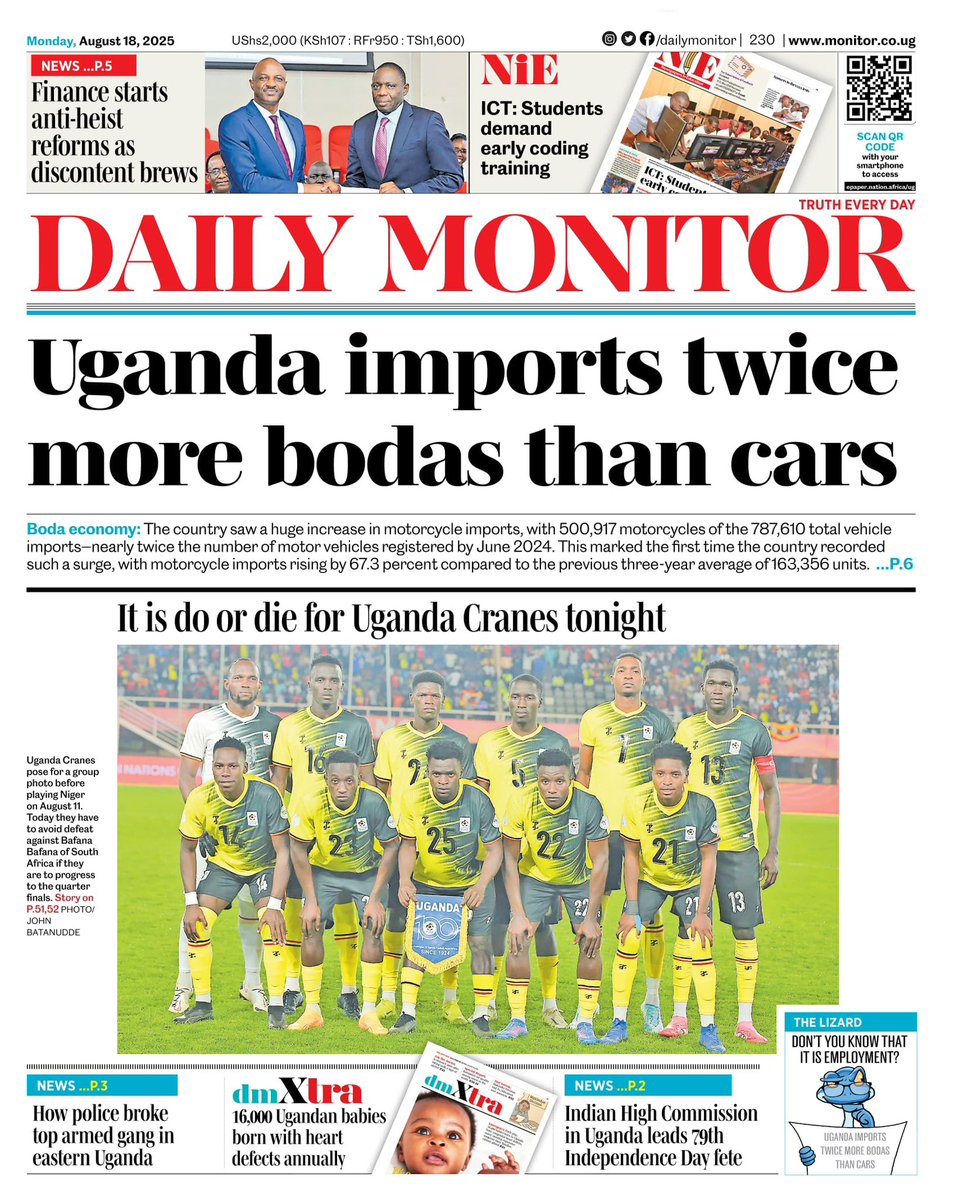 DailyMonitor's tweet photo. Get yourself a copy of Daily Monitor today for these and more stories. You can also read the e-paper 👇🏾
https://t.co/Vifl5B7Vli

 #MonitorUpdates 
#TruthEveryDay https://t.co/fJi7VOmOVJ