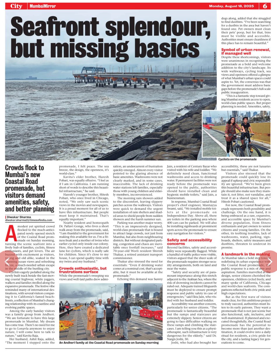 DiwakarSharmaa's tweet image. #MISSING_BASICS: While the #promenade’s sweeping sea views and well-laid paths drew admiration, an undercurrent of #frustration quickly emerged, as washrooms were not clearly marked, and in some cases, inaccessible. The lack of drinking water stations left families inconvenienced