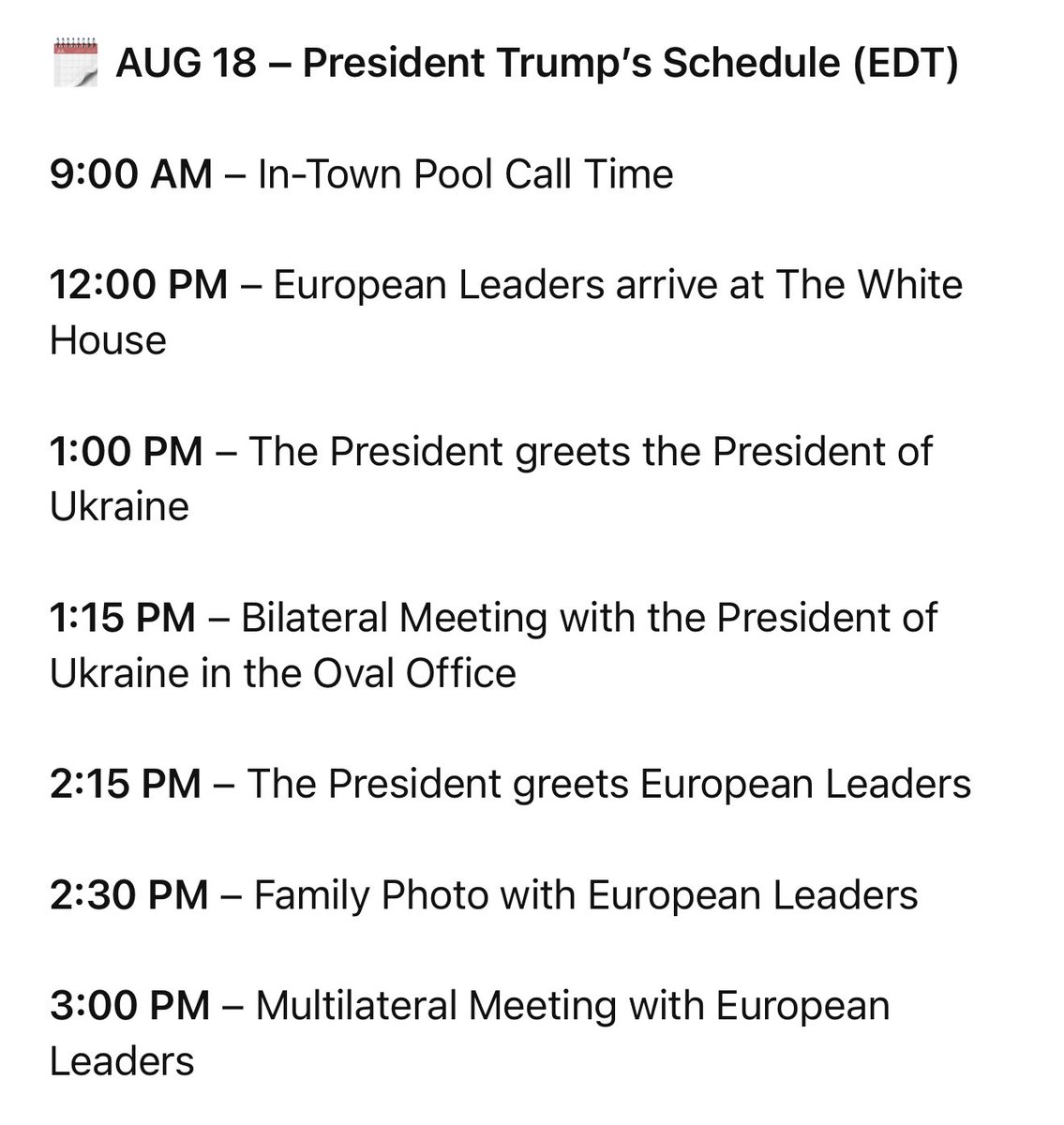 NEW: Official White House public schedule is out for Monday, August 18. Stacked day! 👀
