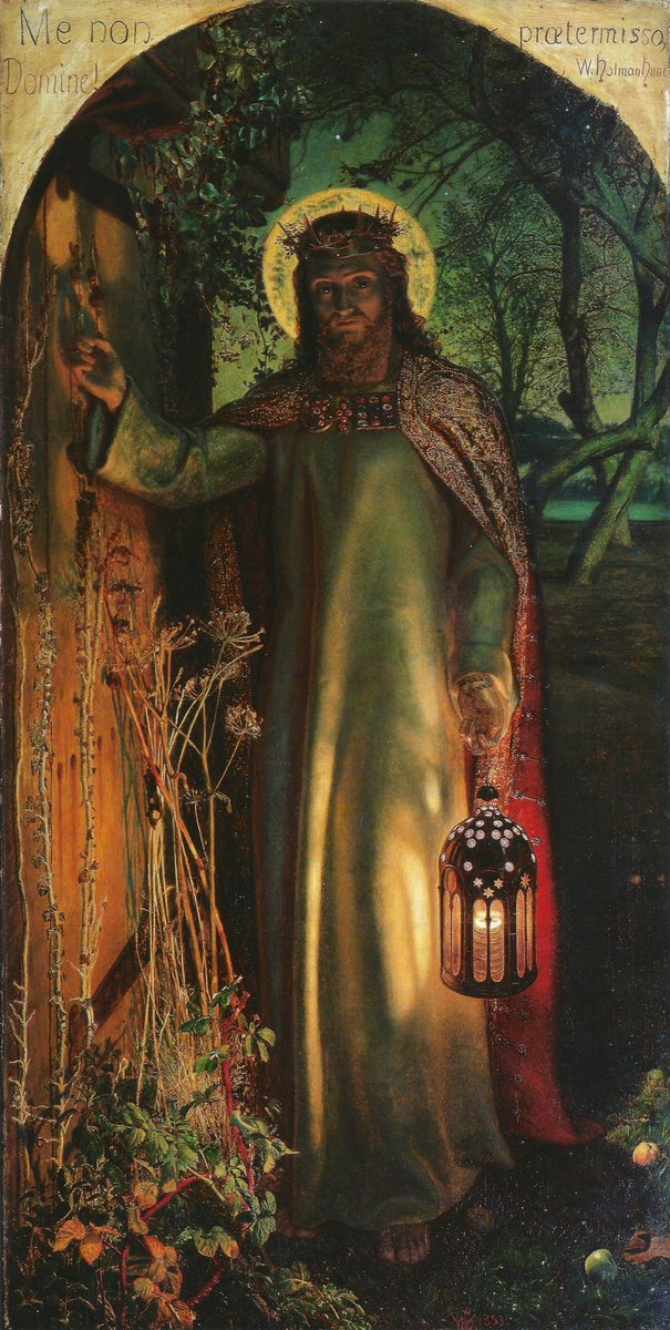 aaronallison's tweet photo. On Sunday I shared about William Holman Hunt’s 1853 painting The Light of the World, which connects with Revelation 3:20, “Behold, I stand at the door and knock.”

One detail stands out: there is no door knob on the outside. We must be the ones to open the door and invite Him in. https://t.co/g3Fj9iZGjd